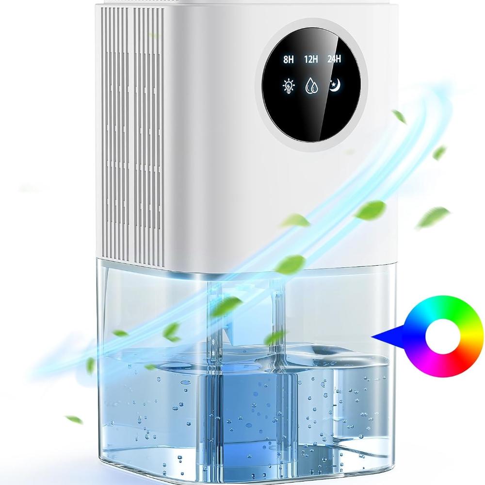 Air Dehumidifier, 1800 Ml, Ultra-Quiet Electric Desmidifier (≤38 dB), 7 LED Touch Atmosphere, Automatic Shutdown, Portable Device with Timer for