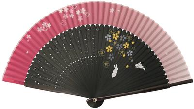 Matsumi Kogei Asahio Hase und Kirschblüte Rosa und 161302 Fächer, Design, Schwarz,