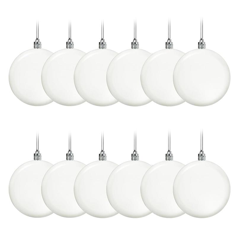 

12 Pcs Christmas Blank White Ball Ornaments 3.15 Inch Plastic White Matte Flat Discs Ball Christmas Tree Hanging Decorations срібний