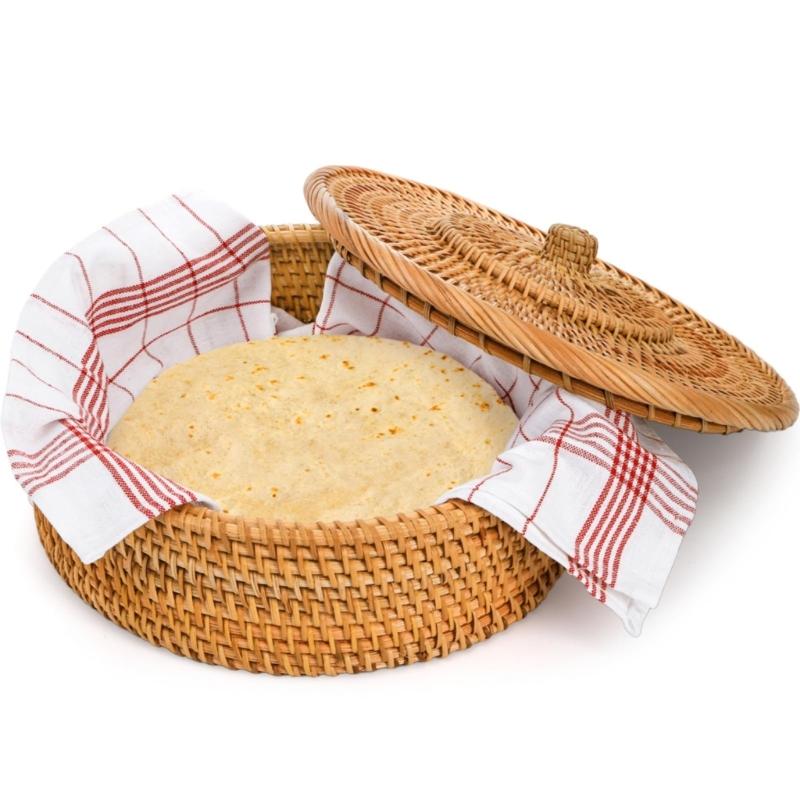 Plateau de service pour pain plat style rustique avec insert en tissu Peut contenir jusqu'à 15 portions de pain plat ou de gaufres