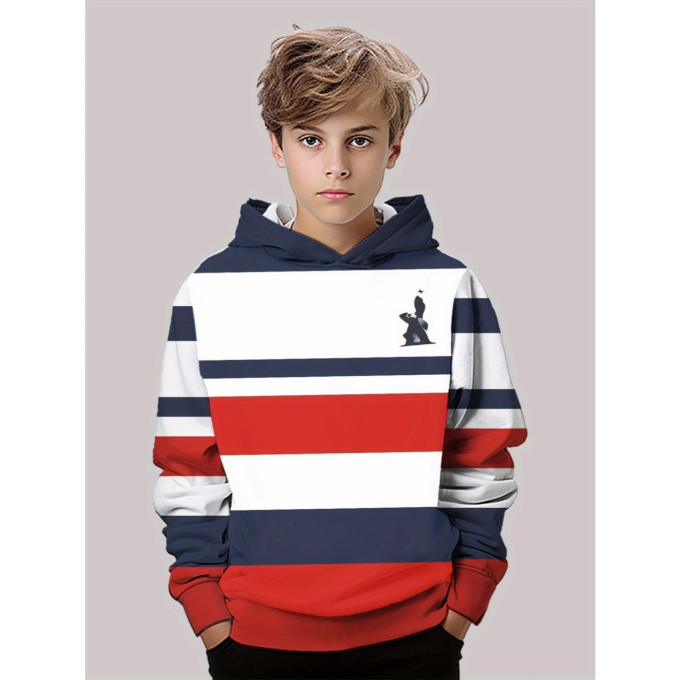 

3D цифровая печать простая и художественная, силуэт в полоску, забавный свитшот с капюшоном, модная и трендовая повседневная детская одежда 13-14Y