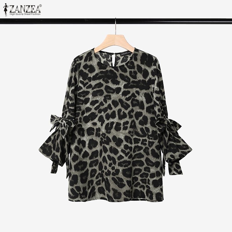 ZANZEA Women Casual Round Neck Loose 3/4 Sleeve Blouse