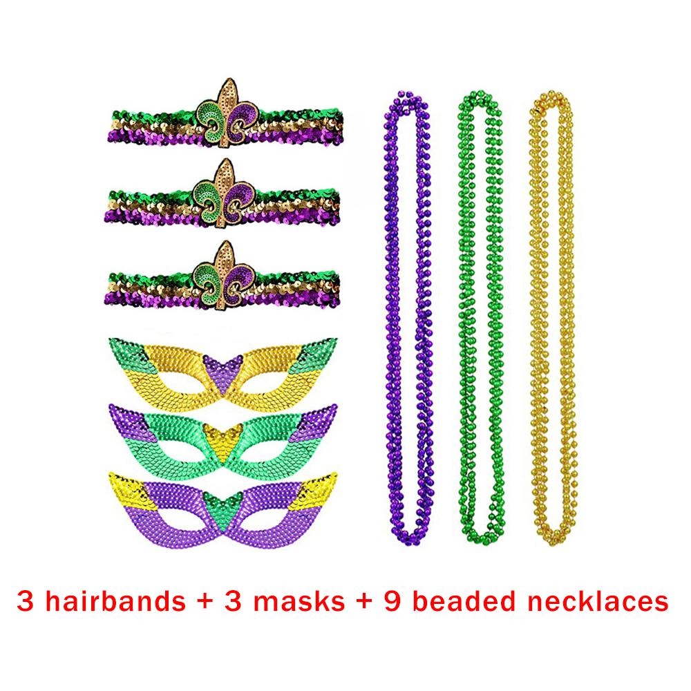 Mardi Gras Accessories Stage Costume Set Props Hats Masks Headbands Beaded Necklaces Sunglasses Socks Halloween Prop Decorations