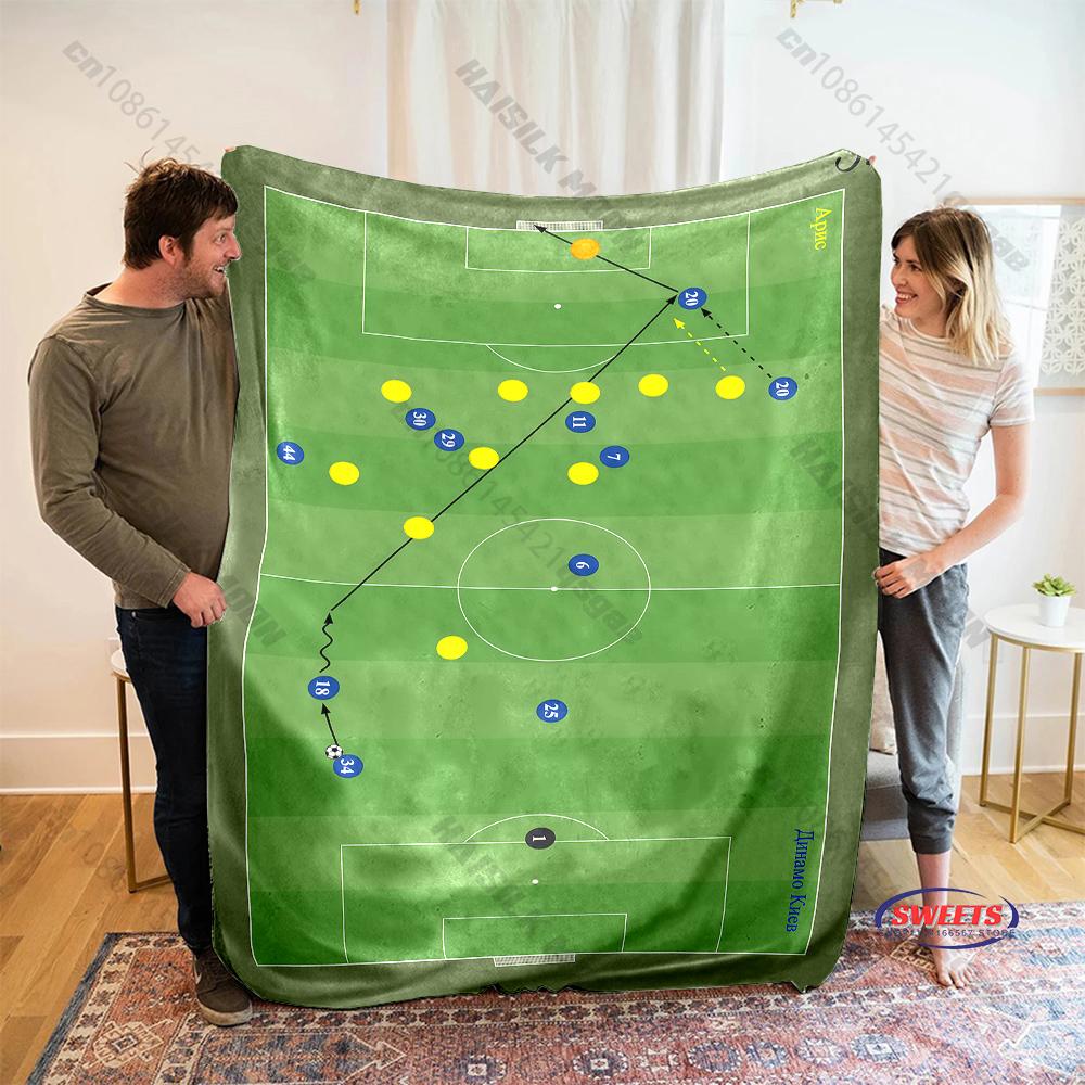 Green Field Football Tactical Print Blanket, Home Sofa Chairs Bed Decor Blanket Football Lovers Gift Blanket Next Day Shipping