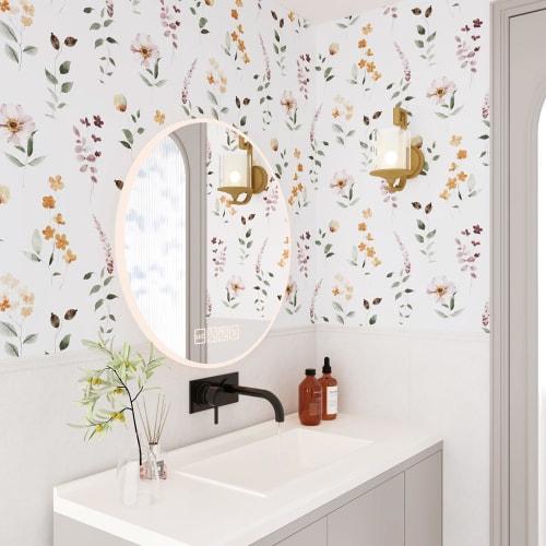 VEELIKE Peelable Wallpaper Stickers, Nordic Floral Pattern, Waterproof/Heat-Resistant, Suitable for Rentals, 44.5 x 300cm, Stylish DIY Wallpaper for K