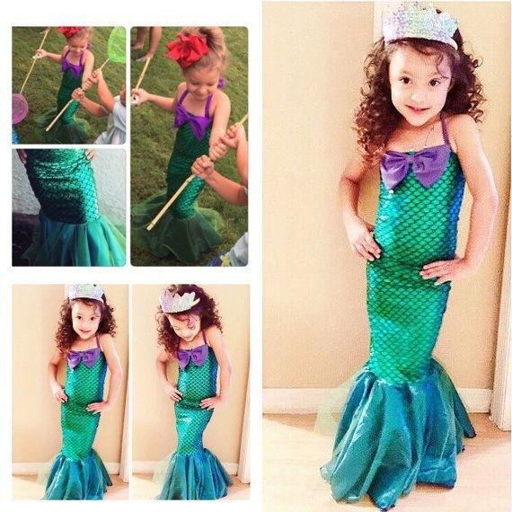 Kids Ariel Little Mermaid Set Girl Princess Dress Party Cosplay Costume ST
