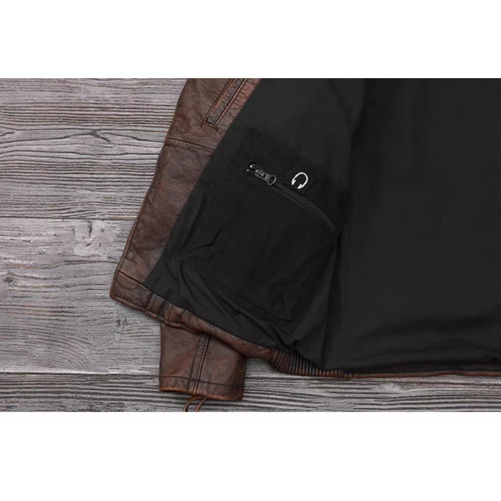 Chinese Size Heavy Motorcycle Jacket Natural Cowhide Leather Top Layer Brown Causal Vintage Retro Moto Suit Leather Coat Winter