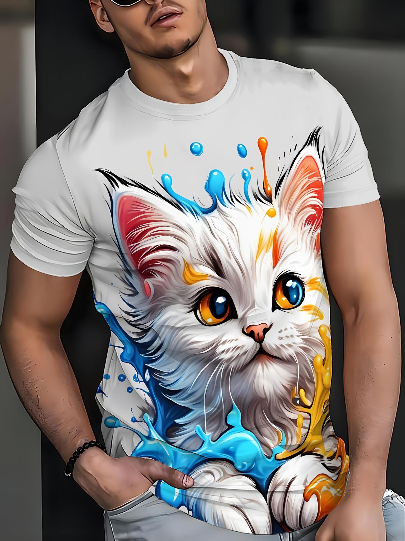 

Стильная мужская футболка с 3D-принтом «Кот» — повседневная эластичная ткань, круглый вырез 6XL