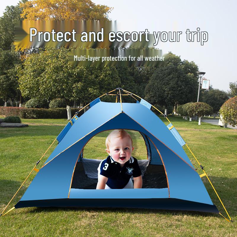 Fully Automatic 3-4 Person Tent: Sun Protection, Thickened Rainproof, Quick Setup for Camping or Beach.