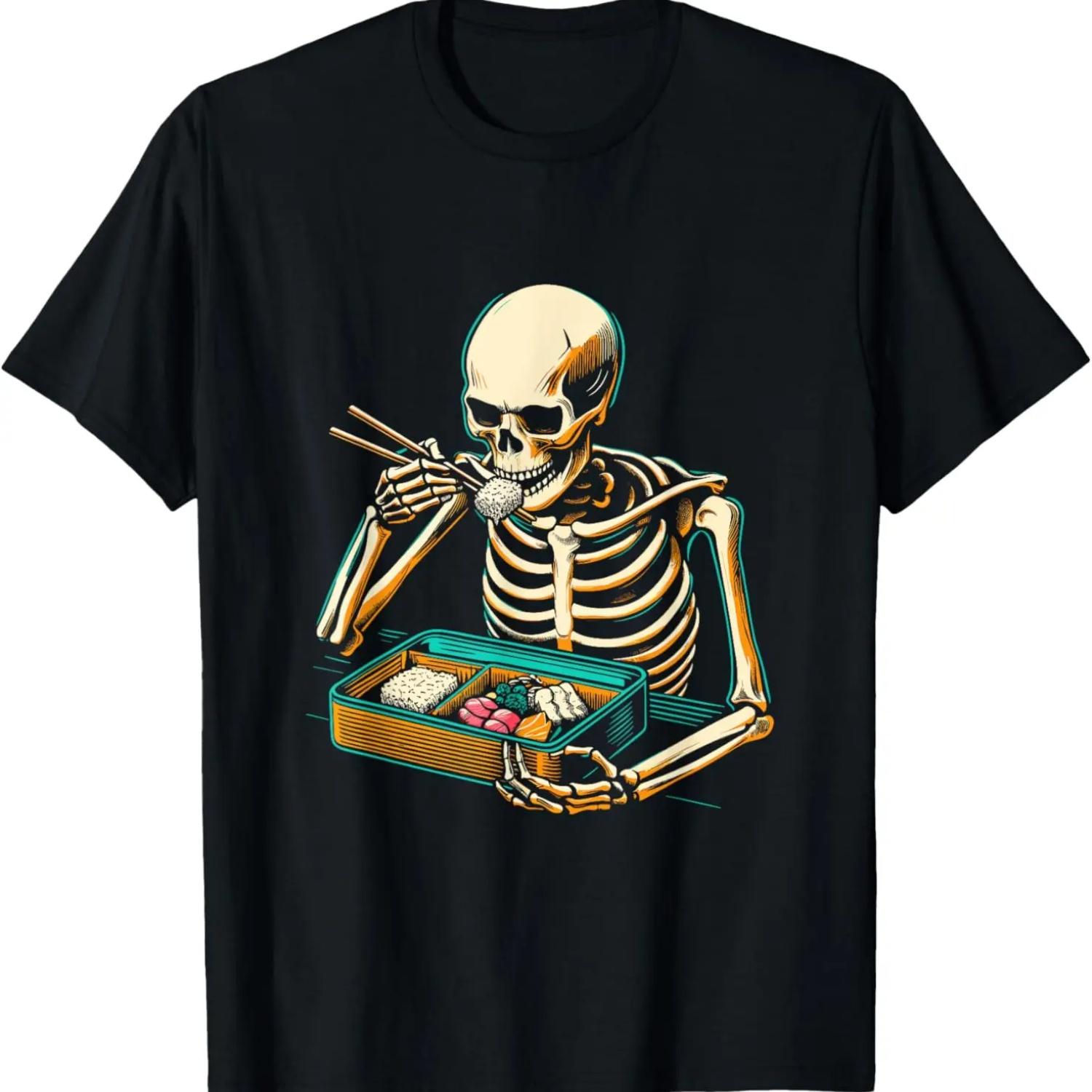 

Skeleton Eats Sushi - Vintage Funny Halloween Costume T-Shirt S чёрный