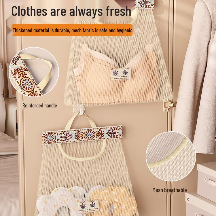Hanging Sock & Underwear Organizer with Mesh Pockets, Wall-Mountable for Closet or Dormitory