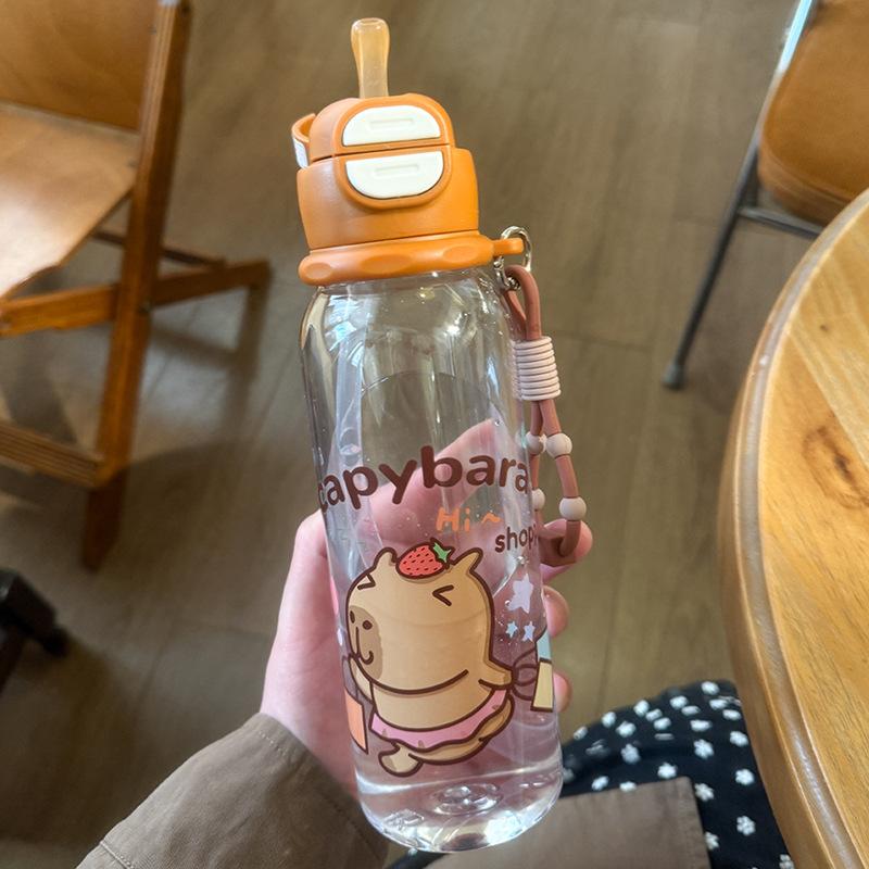 Water bottle Cartoon Kapibara plastic cup Outdoor portable cartoon sports kettle Large capacity portable children's straw cup