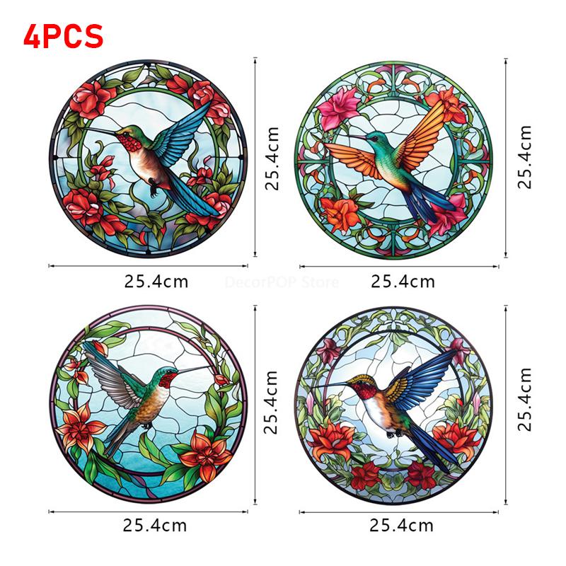 4PCS Colorful Stained Christmas Hummingbird Butterfly Window Glass Electrostatic Stickers PVC Decorative Film Party Home Decor