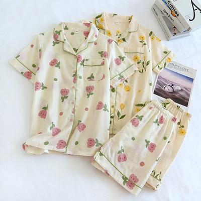 Summer Women's Pajamas Short Sleeve Shorts Two Piece Set 100% Cotton Pajama Set Women's Home Furniture