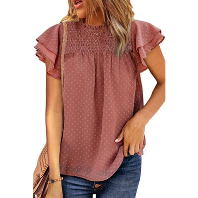 Sommer frauen T-shirt Einfarbig Jacquard Chiffon Hemd Lose Rundhals Pullover Kurzarm Top T-shirt
