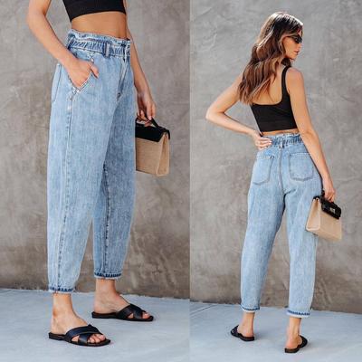 Jeans Feminino Lavagem Calça Reta Jeans Modelagem Solta Bolsos Cintura Alta Básicos Zíper Braguilha Plano Primavera Cor Sólida Streetwear 2024