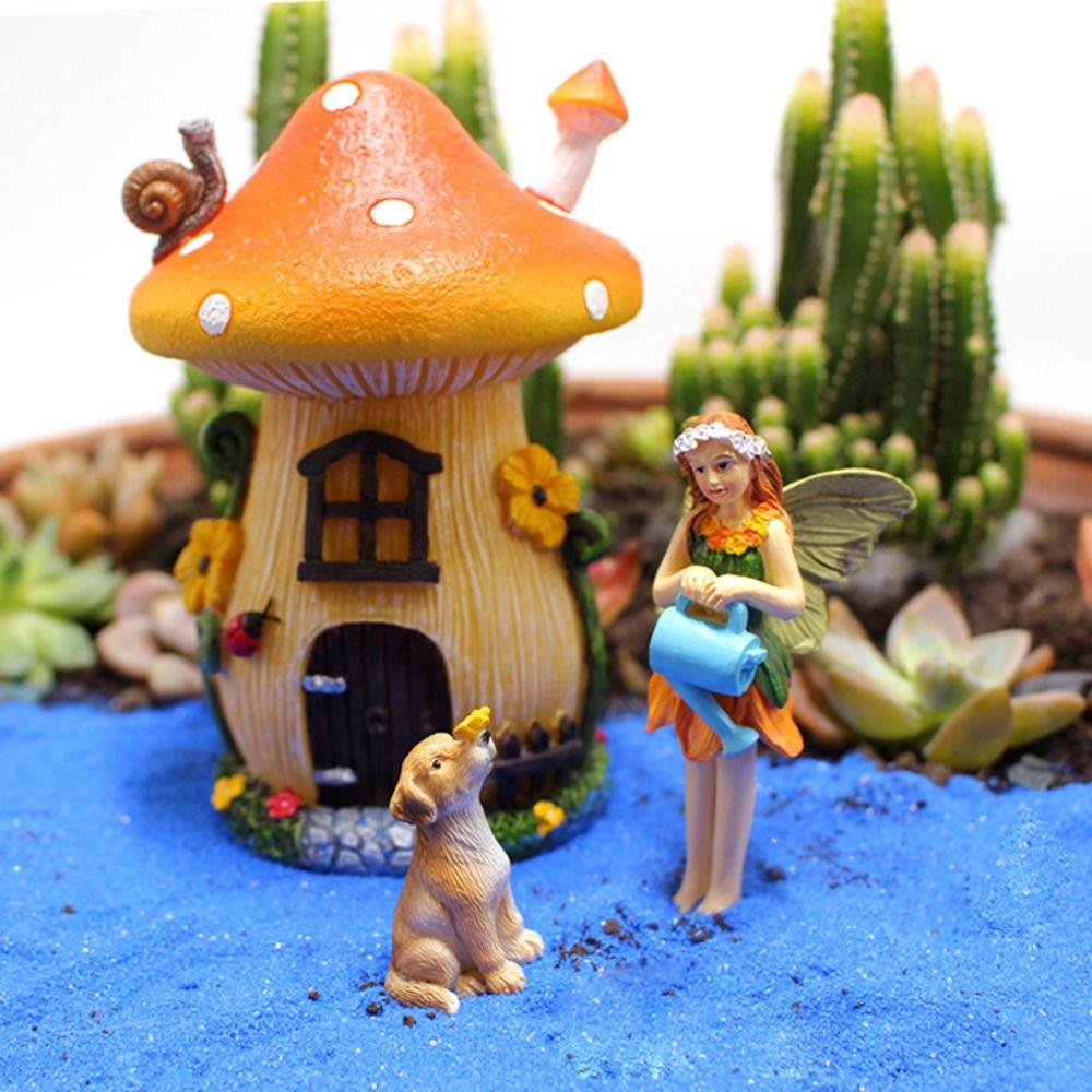 6pcs Resin Fairy Garden Statue Cute Miniatures Figurine Sculpture Mushroom House Set  Christmas