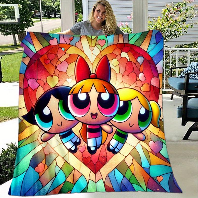 1pcPowerpuff Stained Glass Design Soft Comfortable Blanket - Perfect for Home Decor, All Seasons, and a Thoughtful