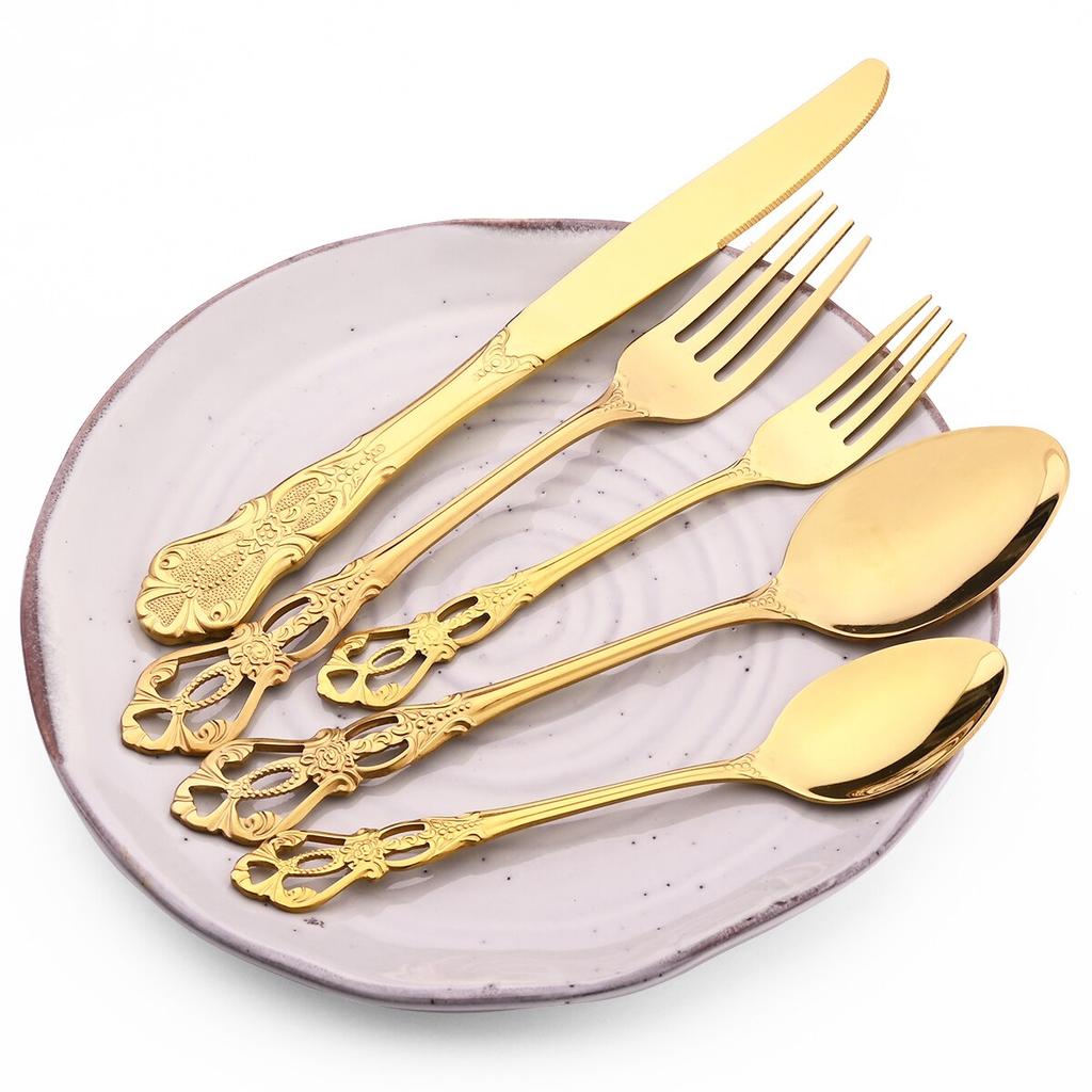 20Pcs/Set High Quality Stainless Steel Silverware Cutlery Set Knife Fork Dessert Spoon Dinnerware Rainbow Gold Flatware Set For Family
