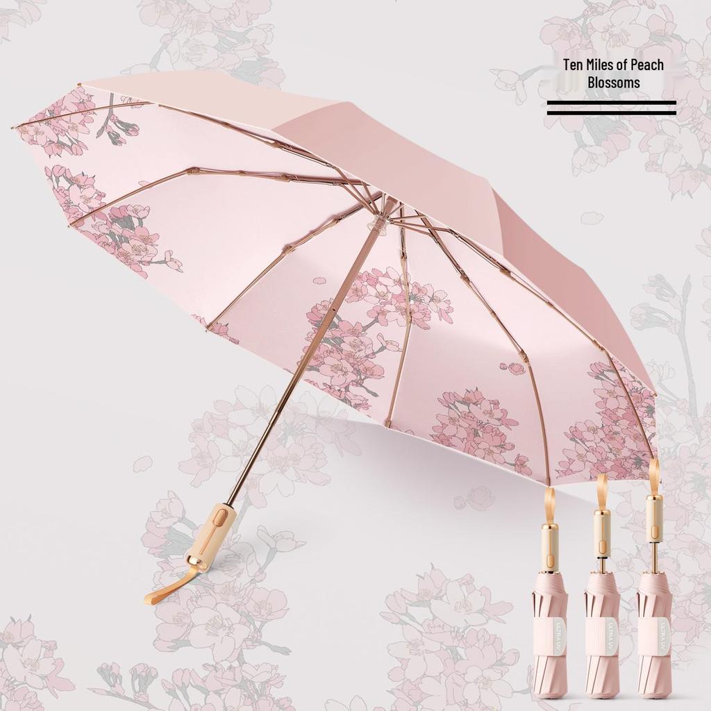 32-Rib Women’s Folding Umbrella: Dual-use for Sun & Rain, UV Protected, Colored Coating, Enlarged, Reinforced & Thickened.
