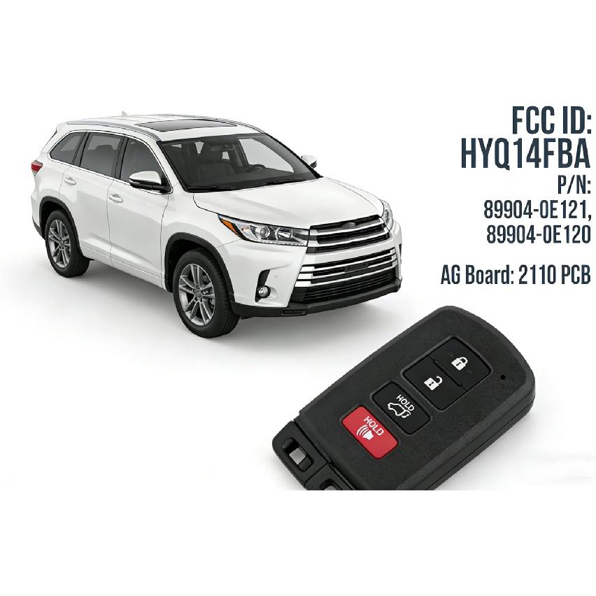 Smart Remote Key Fob Replacement Compatible with Toyota Highlander 2014 2015 2016 2017 2018 2019 4 Buttons HYQ14FBA P/N: 281451-2110 1551A-14FBA