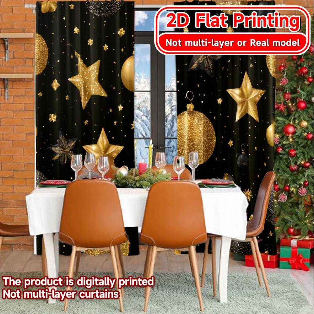 Flat Printing Golden New Year Modern Curtains Versatile Fabric Decorations Outdoor Suitable Curtain Set Of 2 Contemporary Made Polyester Washable