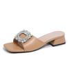 Fashion Women Sandals New Luxury Square Top Flat Slippers Rhinestones Summer Fashion Shoes Women Comfort Light High Heels Sandals Female