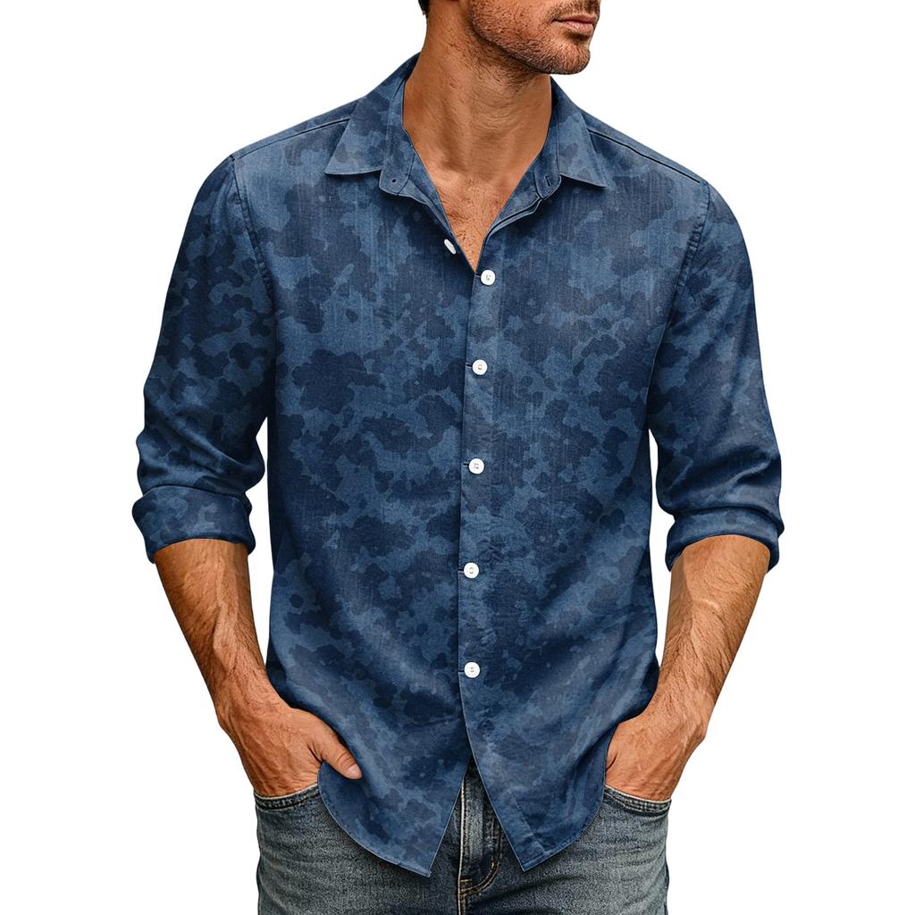 Men's Relaxed Fit Long Sleeve Shirt with Collar, Vintage Casual Button Down for Commute and Outdoor Daily Breathable Wear