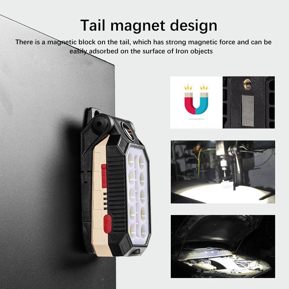 LED COB Work Light Portable Rechargeable Flashlight Magnetic Waterproof Camping Lantern Magnet Design with Power Display