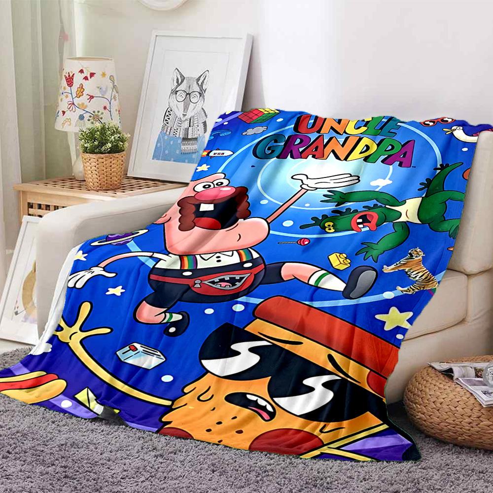 1pc Uncle Grandpa Cozy Print Blanket Lightweight Warm Flannel Throw Blanket For Sofa, Bed, Living Room