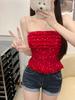 #Summer New Sweet and Spicy Polka Dot Printing Tube Top Slim and Thin Women's One-piece Top with Chest Pad