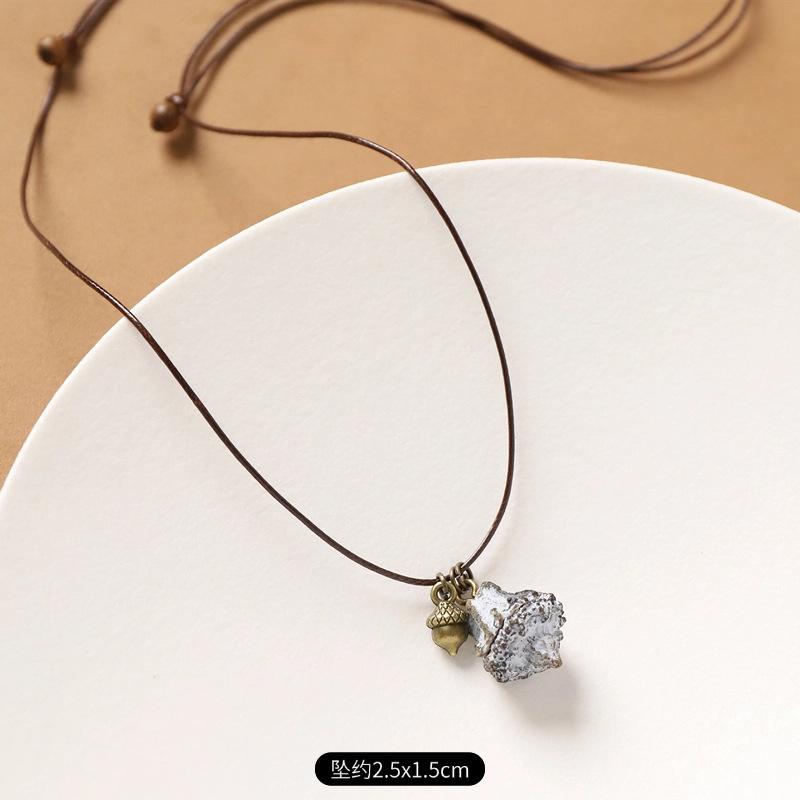 Female Acorn Pendant - Simple Long Sleeve Sweater Chain - Retro Knitted Necklace Accessory