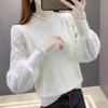 New Spring Women's Lace Lantern Sleeve Hook Flower Hollow Knitted Shirt Thin Edition Ear Collar Short Edition Bottom Top