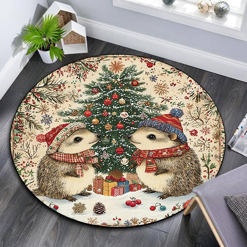 Christmas animals pattern round rug,Carpet Rug for Living Room Bedroom Playroom ,Non-slip Floor Mat,Holiday Gifts and Birthday Gifts.