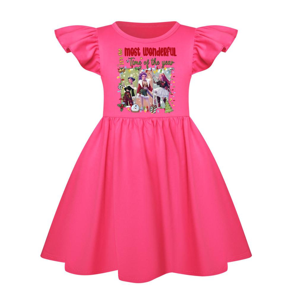 5096 Kinder Mädchen Weihnachten Neujahr Mira Zoey Rumi Gedrucktes Rüschen Kurzarm Freizeitkleid