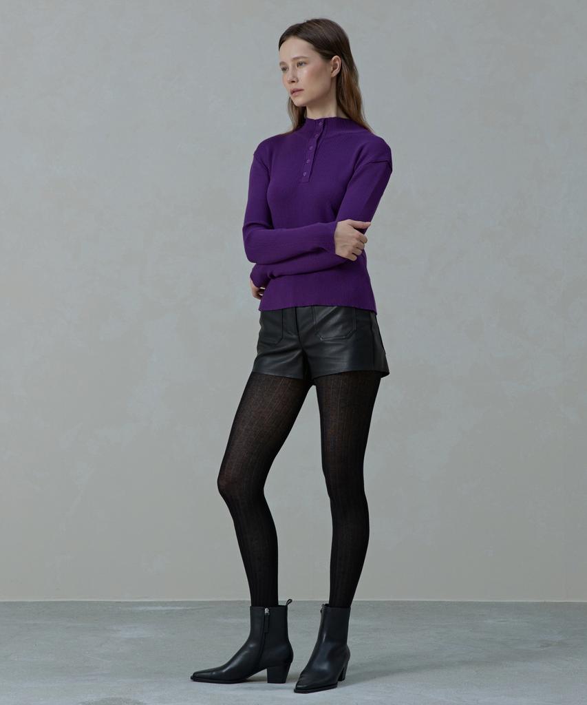 Aheule Aera Tension-Fit Henley Rib Half-Neck Knit_Purple