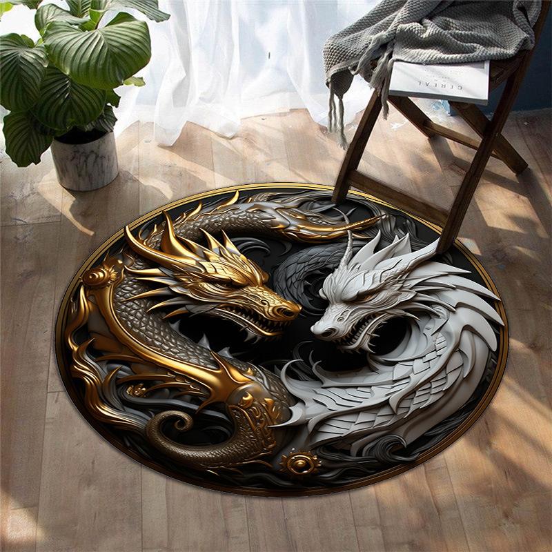 Round Creative Animal Printing Carpets Living Room Bedroom Bedside Computer Chair Pad Anti-slip Machine Washable Floor Mats