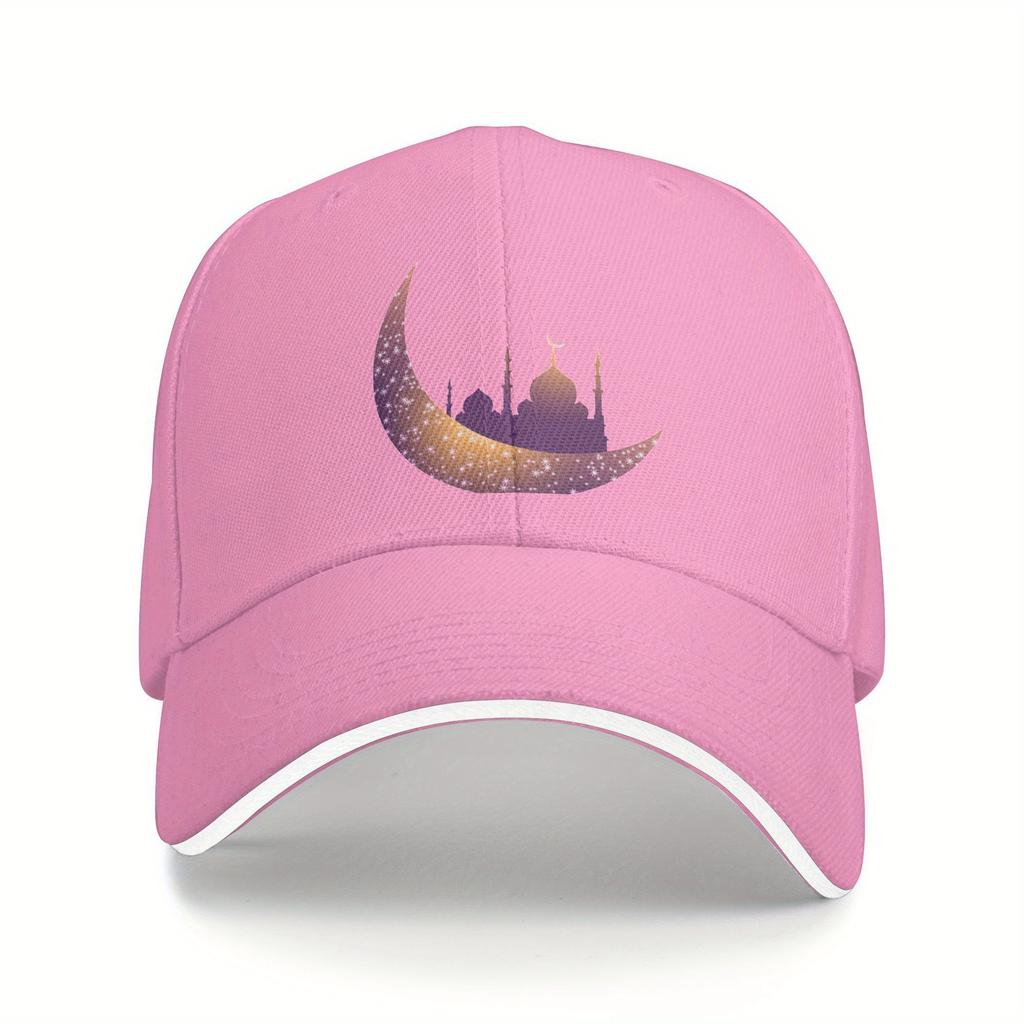 Islamic Crescent Moon Mosque Silhouette Baseball Cap Adjustable Polyester Casual Muslim Hat for Men and Women