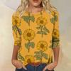 Women’s Casual Round Neck Long Sleeve T Shirt Sunflower Print Loose Fit Lightweight Pullover Top for Daily Wear