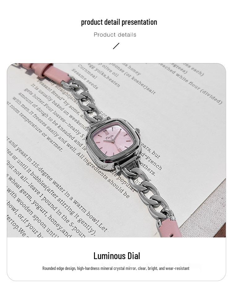 Jinmiou Women's Exquisite Mother-of-Pearl Square Leather Watch, Waterproof and Elegant for Daily Wear.