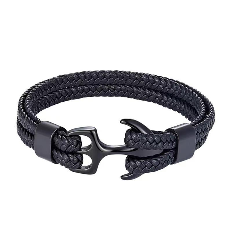 2026 Men's Anchor Bracelet Vintage Woven Leather Rope Multilayer Leather Bracelet