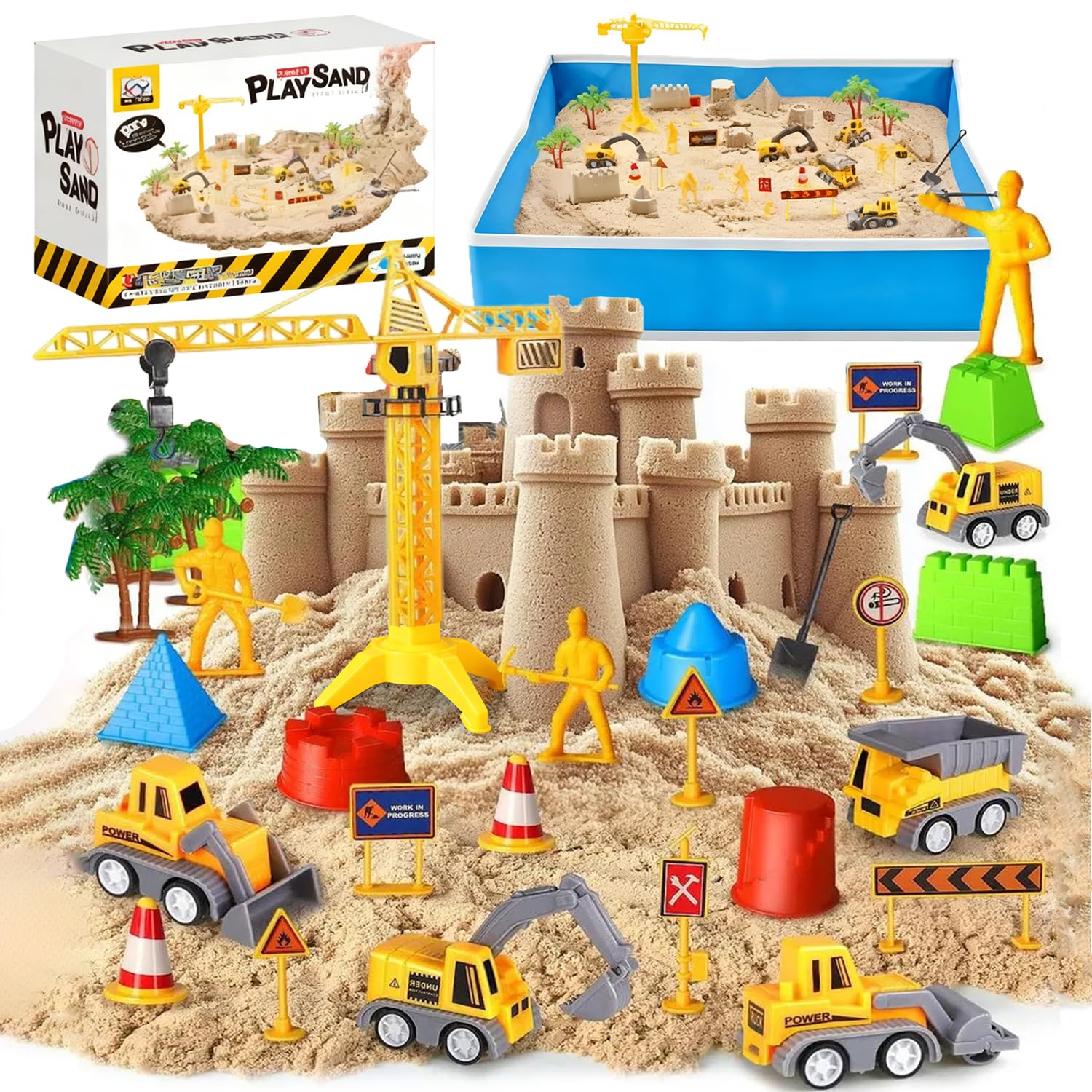 

Набор для песочницы La Gacela для помещений, Игровой набор с песком для помещений, Формочки для игры с песком, Песочная глина, Формочки для замка, Складная песочница, Строительная техника, Набор игрушек, Игрушки для песка