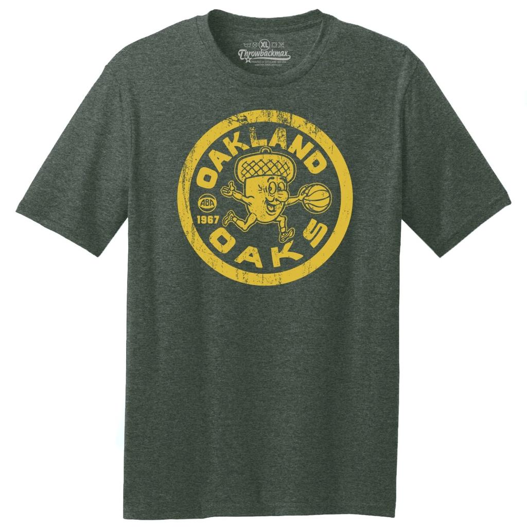 Oakland Oaks 1967 ABA Logo Basketball TRI-BLEND Tee Shirt - Green Heather