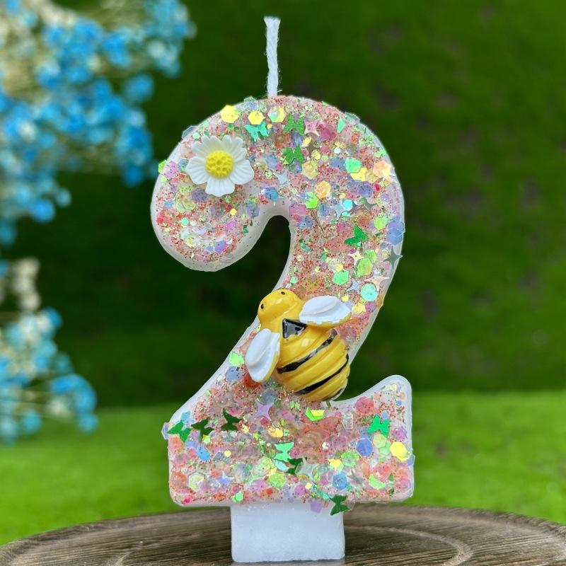 Dijital Doğum Günü Mumu Pasta Parti Süslemesi Birinci Doğum Günü Yaratıcı Arı Eşek Arısı