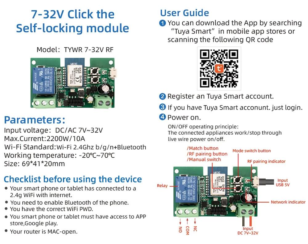 Verbessertes Smart Home Fernschaltermodul (7-32V)
