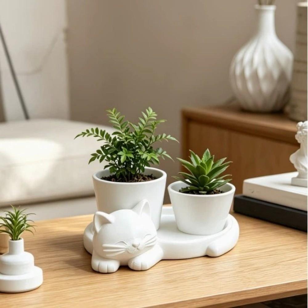 3D Printed Cat-Shaped Flower Pot Cute Animal Mini Potted Plant Jewelry Tray Indoor/Outdoor Use