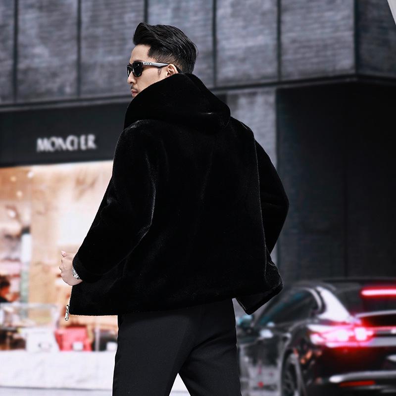 Men's Full Mink Fur Lapel Jacket - Winter Thick Faux Fur Coat