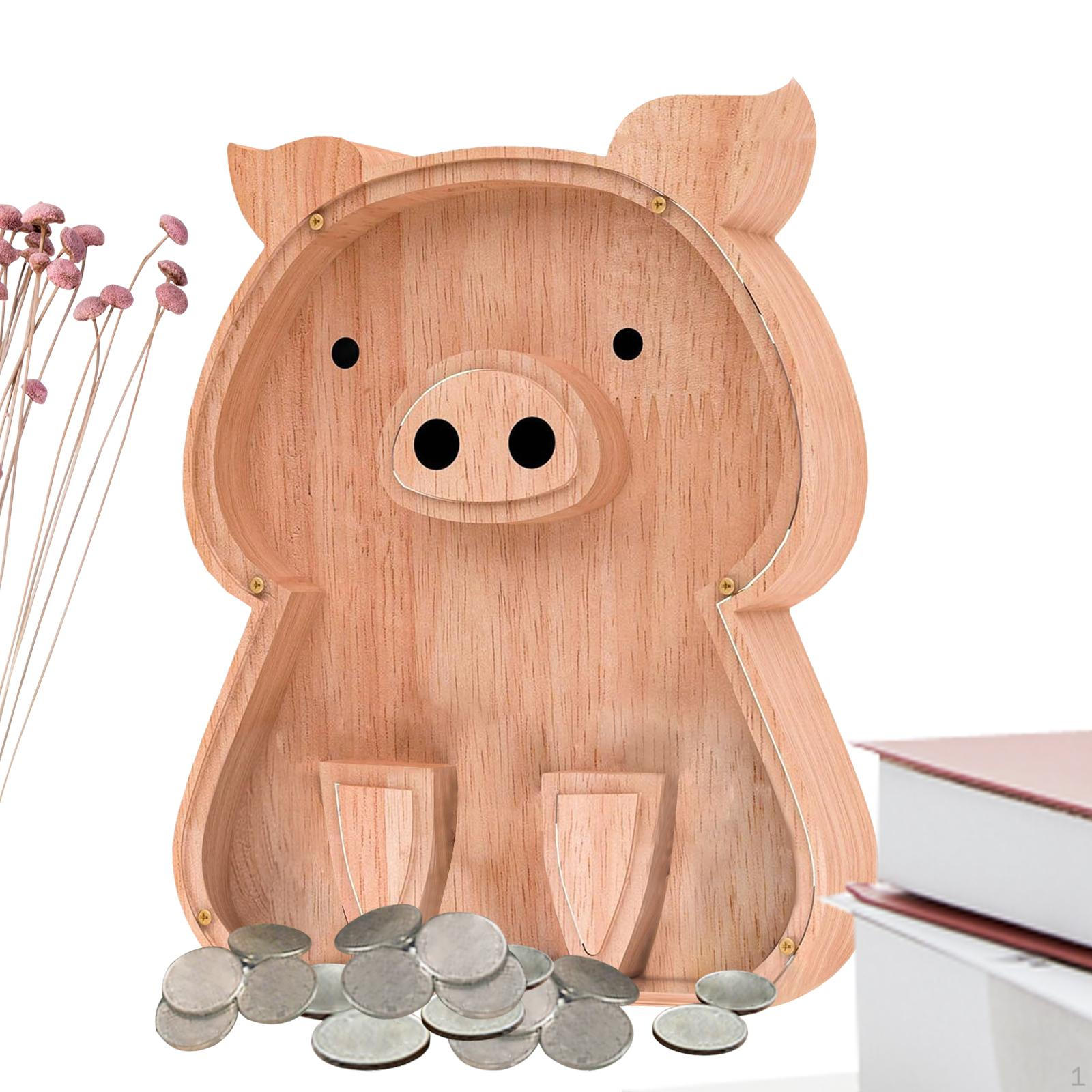 

Wooden Piggy Bank Clear Shatterproof Desktop Birthday Gift Wood Money Box for