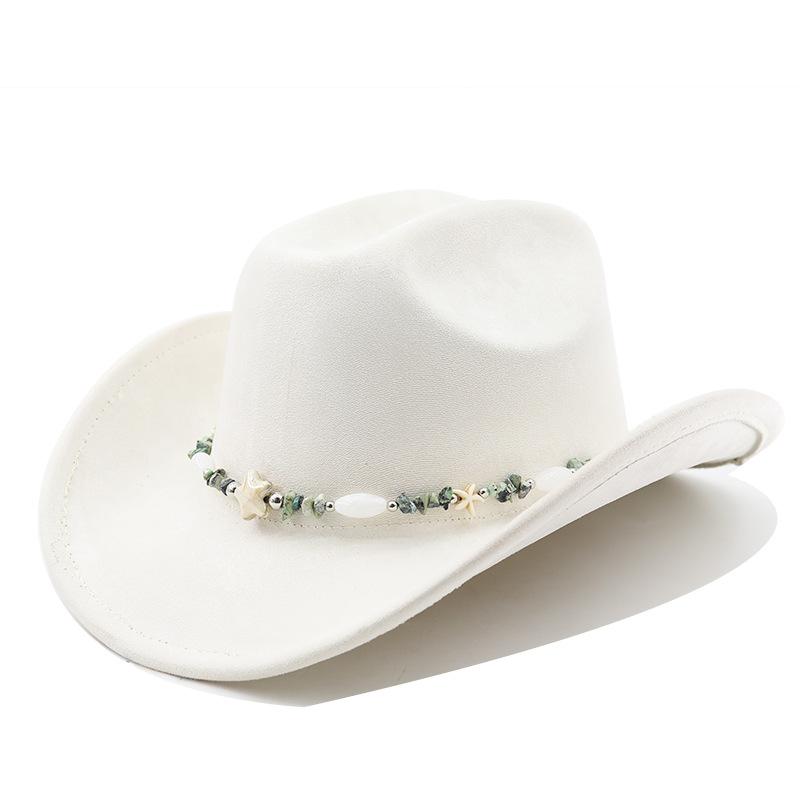 Western suede upturned edge Western cowboy hat Men's and women's outdoor travel hat Rolled brim Ethnic style top hat Felt hat