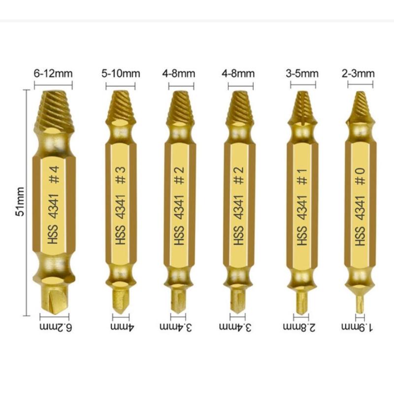 Multiple Size Damaged Screw Removal Extractor Kit 6pc Alloy Steel Extraction Tool with Storage Case for DIYer Repairs